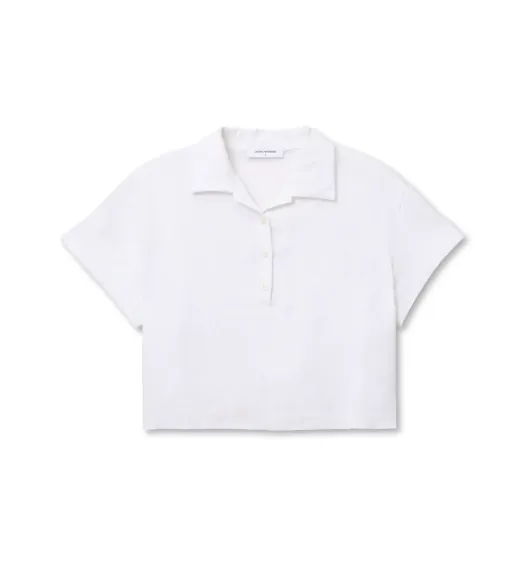 Linen Collared Cropped Polo Tee
